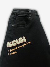 Girls' Black Wide-Leg Butterfly Graphic Jeans