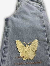 Girls' Light Wash Wide-Leg Butterfly Graphic Jeans