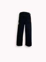 Girls' Black Wide-Leg Jeans with Flower Appliqué