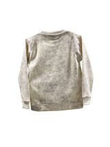 Cream/off-white boys' short-sleeve T-shirt with subtle horizontal ribbing, featuring a large navy blue patch with the word "PROUD" in multi-colored letters, and "DON'T STOP UNTIL YOU'RE" written above it