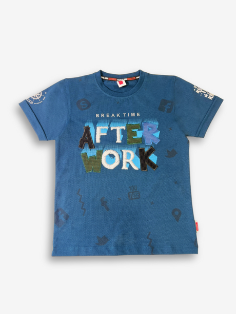 Boys' Blue Textured "AFTER WORK" Graphic T-Shirt