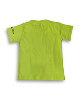 Boys' bright neon green short-sleeve t-shirt featuring a colorful graphic of a character wearing a cap and glasses, surrounded by purple and blue graffiti text and paint splatters.

Export to Sheets