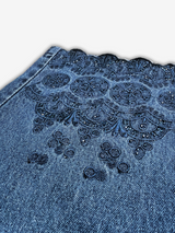 Girls' Dark Wash Wide-Leg Jeans with Lace Hem