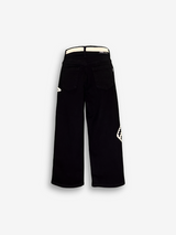 Girls' Black Wide-Leg Crocheted Appliqué Jeans