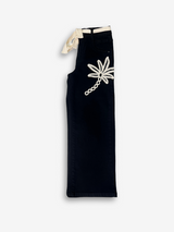 Girls' Black Wide-Leg Crocheted Appliqué Jeans