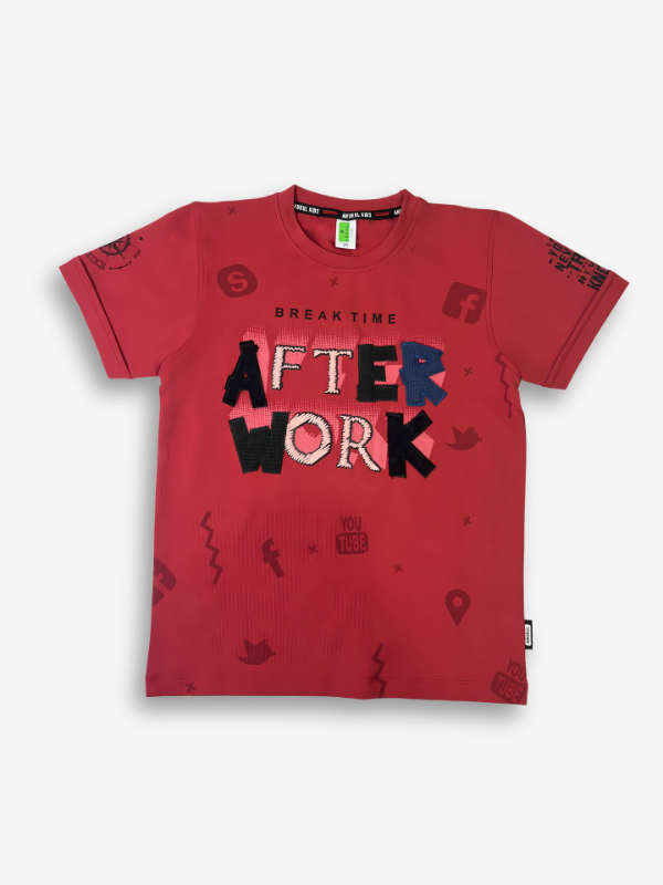 Boys' Red Textured "AFTER WORK" Graphic T-Shirt