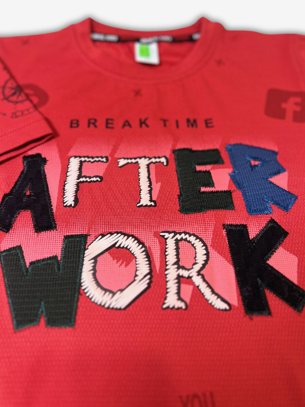 Boys' Red Textured "AFTER WORK" Graphic T-Shirt