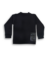 Boys' black long-sleeve sweatshirt with two contrast black utility pockets, one with a zipper, and a small orange '92' graphic on the chest.

Export to Sheets