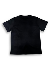 Boys' black short-sleeve t-shirt with a textured look, a slanted cargo utility pocket with a drawcord, and white and grey lettering on the chest.

Export to Sheets