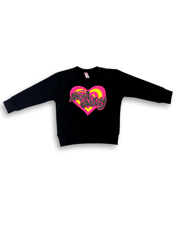 Girls' Black Neon Heart "Much Fancy" Graphic Sweatshirt