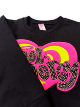 Girls' Black Neon Heart "Much Fancy" Graphic Sweatshirt