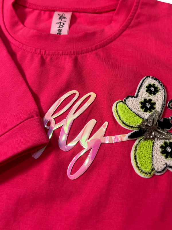 Girls' Hot Pink Butterfly Graphic Crop T-Shirt