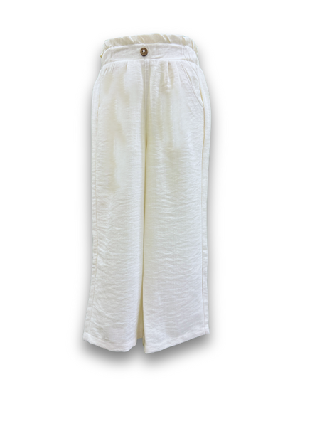 Girls' Cream Wide-Leg Paper Bag Trousers