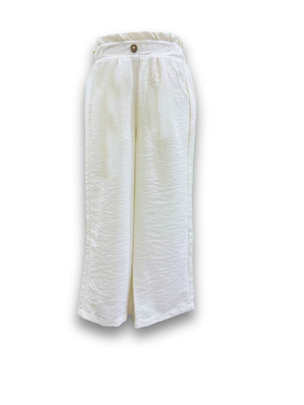 Girls' Cream Wide-Leg Paper Bag Trousers