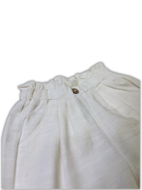 Girls' Cream Wide-Leg Paper Bag Trousers