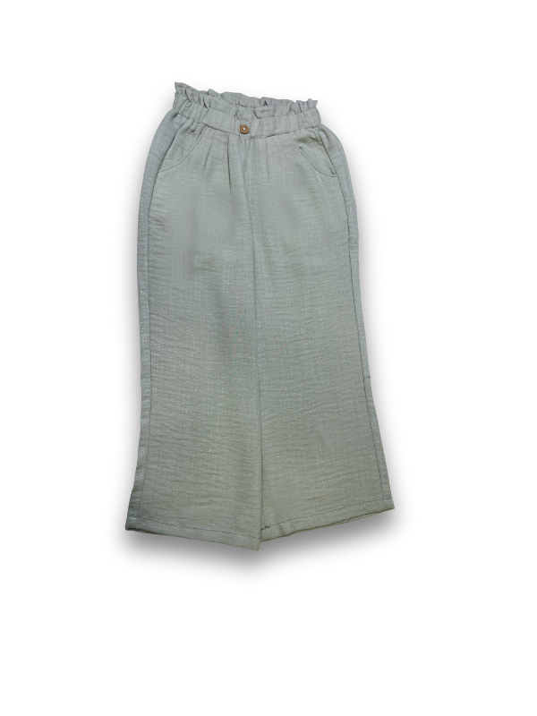 Girls' Pastel Green Wide-Leg Paper Bag Trousers