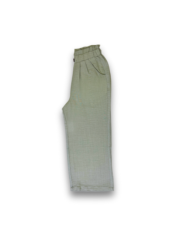 Girls' Pastel Green Wide-Leg Paper Bag Trousers
