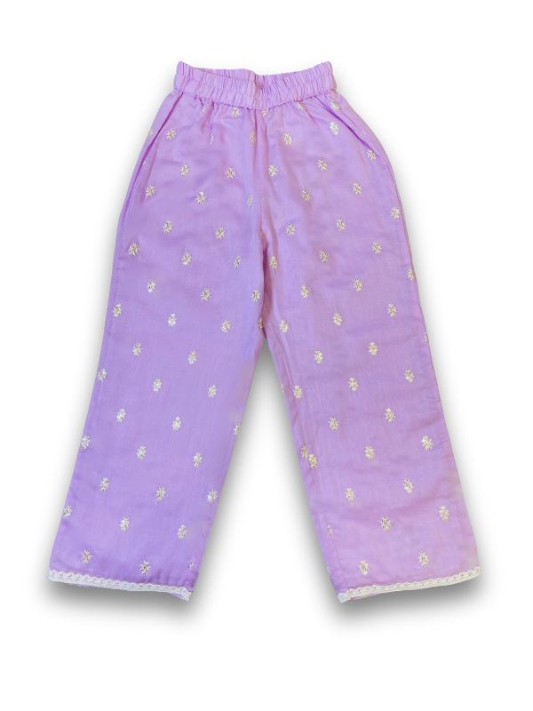 Girls' Purple Floral Embroidered Kurta Set