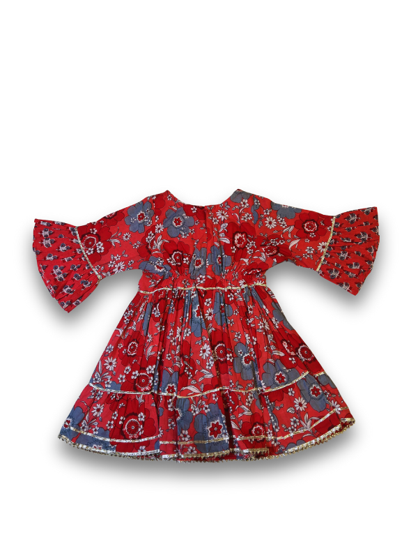 Girls' Red Printed Kurta Sharara Set with Dupatta