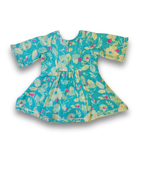 Girls' Aqua Floral Printed Kurta Sharara Set