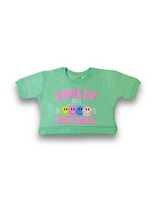 Girls' Neon Green Smiley Crop Top & Jogger Set