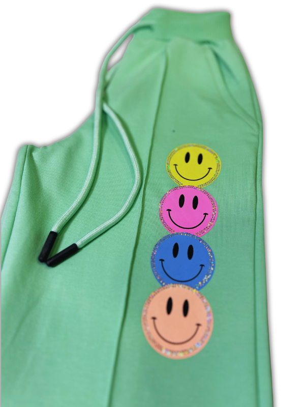 Girls' Neon Green Smiley Crop Top & Jogger Set