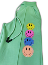 Girls' Neon Green Smiley Crop Top & Jogger Set
