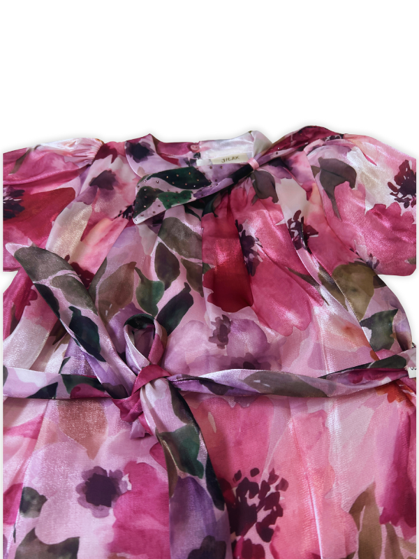 Girls' Pink Floral Sheer Organza Party Frock