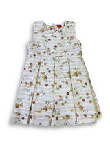 Girls' two-piece outfit featuring a brown textured bolero jacket with embroidery over a white and beige striped floral print dress with pleats.

Export to Sheets