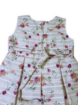 Girls' two-piece outfit featuring a berry pink textured bolero jacket with floral embroidery over a white and pink striped floral print dress with pleats.

Export to Sheets