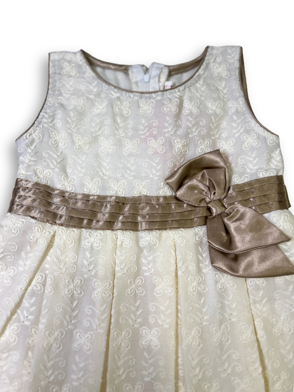 Girls' Elegant Beige/Cream Embroidered Party Dress