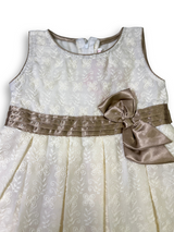 Girls' Elegant Beige/Cream Embroidered Party Dress