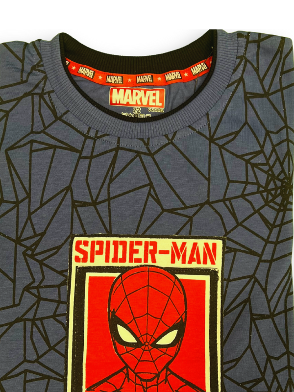 Boys' Navy Blue Spider-Man Web Print T-Shirt with Emblem Graphic