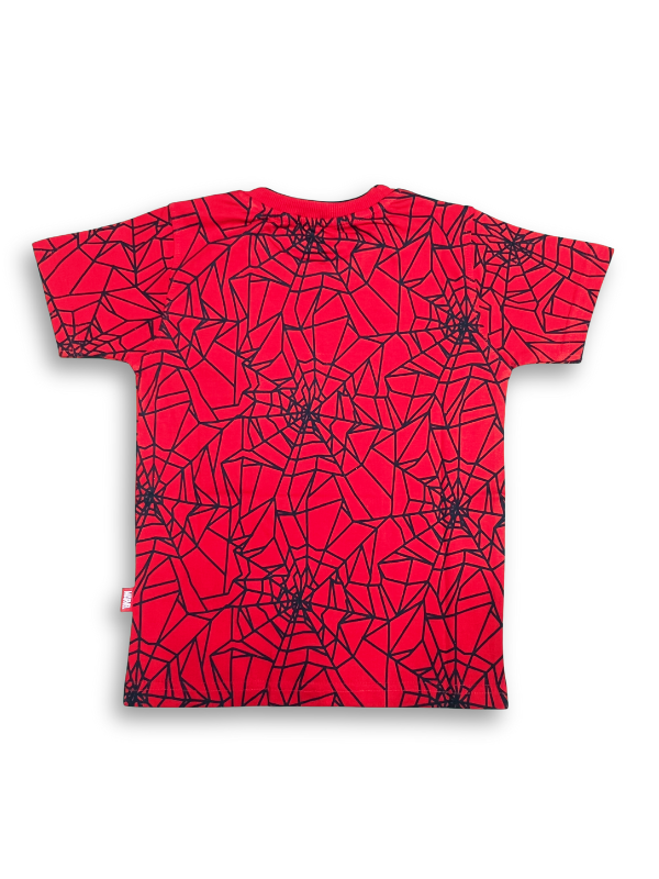 Boys' Red Spider-Man All-Over Web T-Shirt with Emblem Graphic.