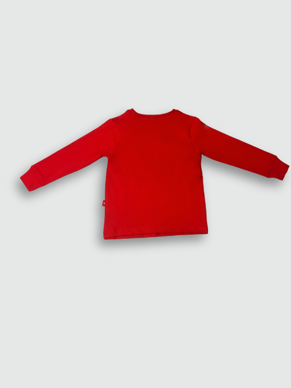 Bright red boys' long-sleeve T-shirt with the colorful "TOY STORY" movie logo printed centrally on the chest