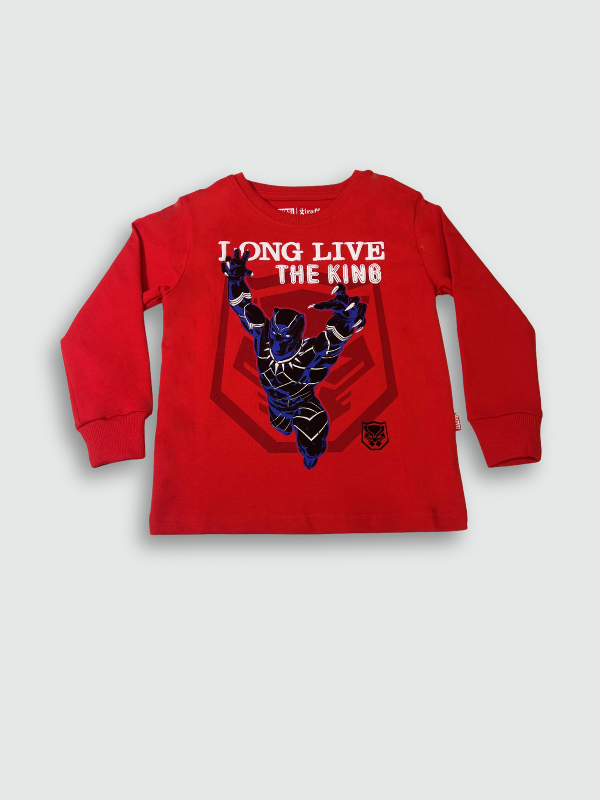 Bright red boys' long-sleeve T-shirt with the colorful "TOY STORY" movie logo printed centrally on the chest