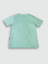 Light mint blue boys' short-sleeve T-shirt with a large graphic of Marvel's Spider-Man swinging on a web, with the red "SPIDER-MAN" logo above him