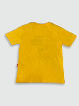 Bright yellow boys' short-sleeve T-shirt with a large, colorful graphic of Marvel's Captain America in an action pose with his shield, and the "CAPTAIN AMERICA" logo above him