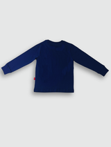 Two-piece boys' long-sleeve night suit in navy blue, featuring a colorful Marvel Black Panther graphic on the top and a matching Black Panther logo print on the jogger pants