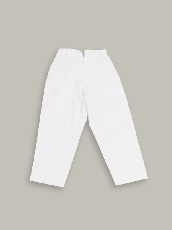 Boys' full-sleeve cream/off-white kurta with an all-over multi-color abstract floral print in purple, blue, and orange, paired with solid white straight-fit pajama bottoms. The ethnic set is shown hanging on a wooden hanger