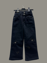 Girls’ Black Wide-Leg Jeans – Butterfly & Bow