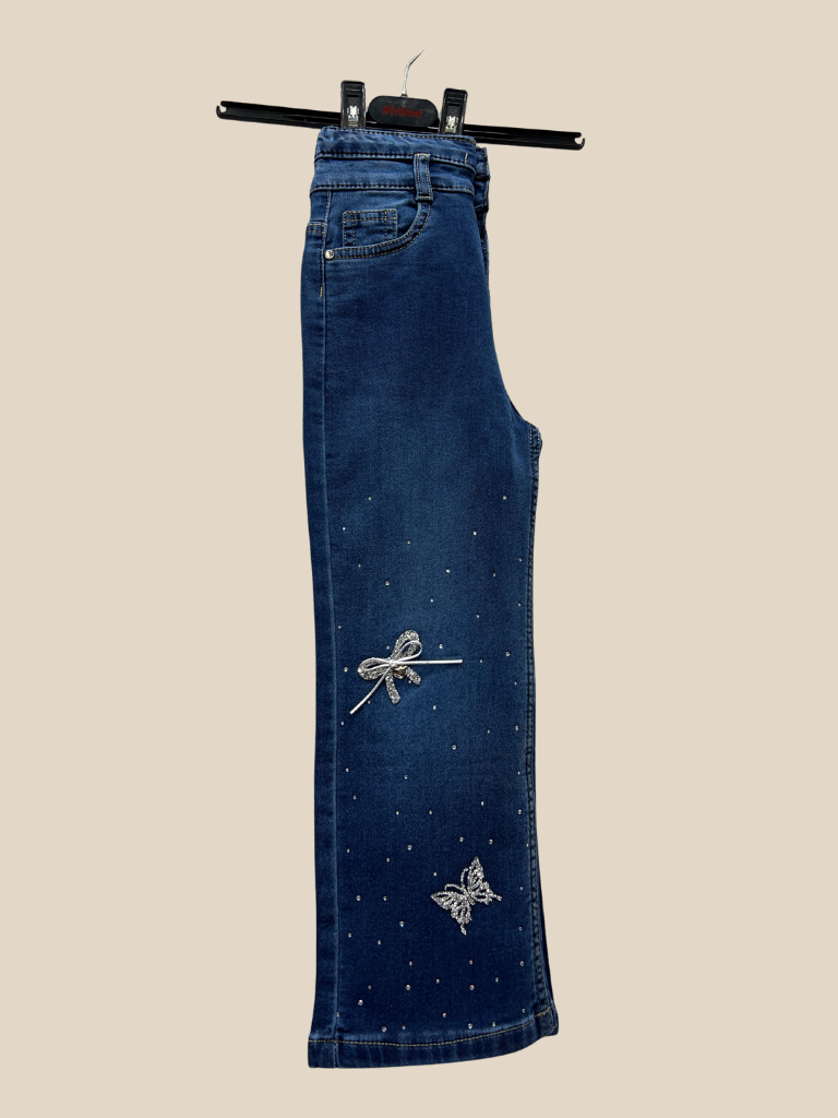 Girls’ Blue Wide-Leg Jeans – Butterfly