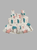 Girls Printed Sleeveless Top & Pant Set – White Multi-Color