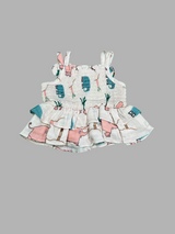 Girls Printed Sleeveless Top & Pant Set – White Multi-Color