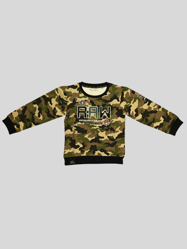 Boys Casual Full Sleeves Printed Round Neck T-Shirt - Khakhi