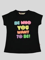 Girls Leisure Half Sleeves Plain Round Neck Top - Navy Blue