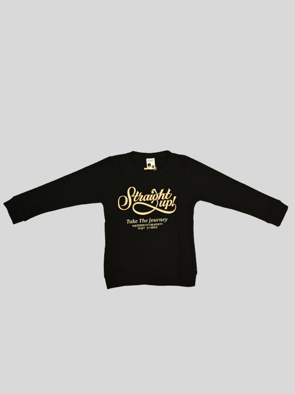 Boys Casual Full Sleeves Printed Round Neck T-Shirt - Black