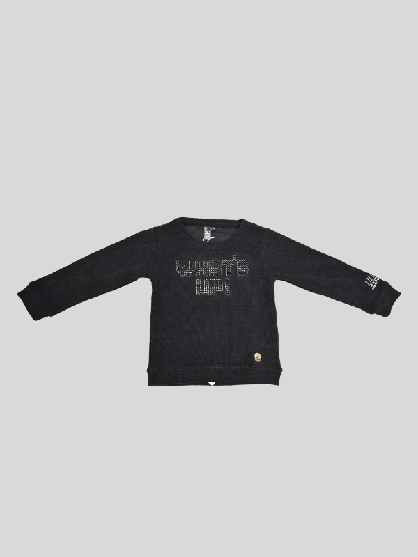 Boys Casual  Full Sleeves Printed Round Neck T-Shirt - Navy Blue