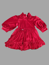 Girls Party Plain Regular Party Frock - Red