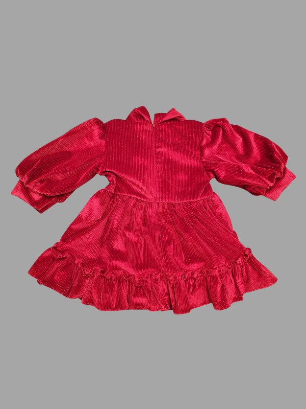 Girls Party Plain Regular Party Frock - Red